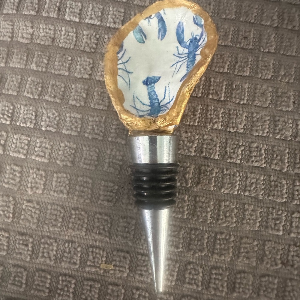Handmade Blue Lobster Oyster Shell Wine Stopper